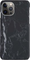 Hoes voor iPhone 12 Pro Max Hoesje Marmeren Case Zwart - Hardcover Hoes Marmer Zwart Backcase - Hoes voor iPhone 12 Pro Max Marmer Hoes - Zwart Marmer Hoesje