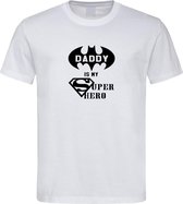 Wit T Shirt met  " Papa is een Superheld " print Zwart size L