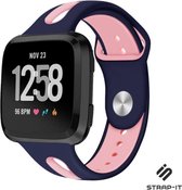 Siliconen Smartwatch bandje - Geschikt voor Fitbit Versa / Versa 2 duo sport band - donkerblauw/roze - Strap-it Horlogeband / Polsband / Armband - Maat: Maat S