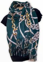 Lange Warme Dames Sjaal - Kettingprint - Groen - 180 x 70 cm