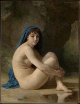 Kunst: Zittende naakte vrouw van William-Adolphe Bouguereau. Schilderij op canvas, formaat is 60x100 CM