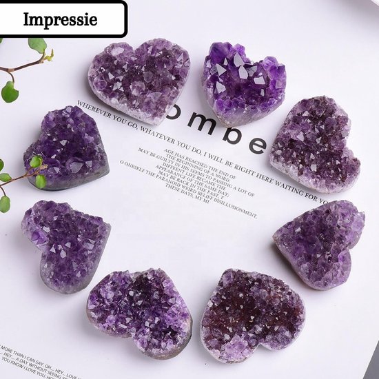 Demiracle Amethist Hart - Middel - Edelsteen - Cadeau - Decoratie - Compact - 100% Echte Amethist