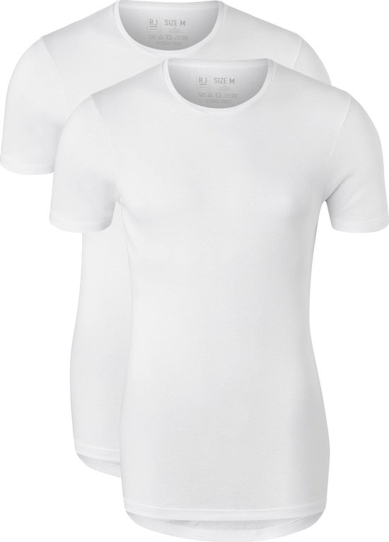 RJ Bodywear Everyday - Groningen - pack de 2 - T-shirt col rond - côtes blanches - Taille S