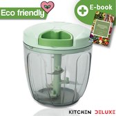 Kitchen Deluxe® Uiensnijder met trekkoord - Incl. Kookboek - 900 ML - Hakmolen handmatig - Groentesnijder - Multifunctioneel - Groen