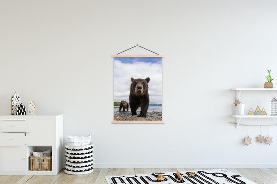 Poster Ours brun sur la côte lattes en textielposter vierge 120x160 cm - Tirage photo sur assiette école (décoration murale salon / chambre) XXL / Groot format!