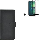 Motorola Moto G50 Hoesje - Motorola Moto G50 Full Screenprotector - Bookcase Wallet Zwart Cover + Full Tempered Glass