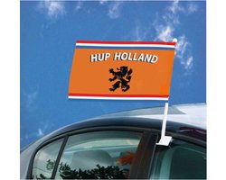 1x Oranje Holland autovlag met leeuw 30x45 - Oranje feest/ EK/ WK versiering artikelen
