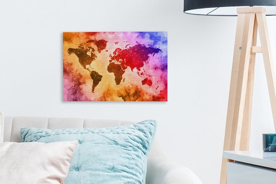 Wereldkaart aux couleurs chaudes de la peinture sur fond avec motif texturé 30x20 cm