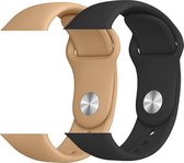 2 sport bandjes geschikt voor Apple Smartwatch 42/44 S/M – YOUNIQ – Walnoot & Zwart – iWatch Series 1/2/3/4/5/6/SE - Horloge Band Strap geschikt voor Apple Watch