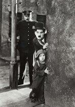 Tuinposter - Filmsterren - Retro / Vintage - Charlie Chaplin in wit / grijs / zwart  - 120 x 180 cm.