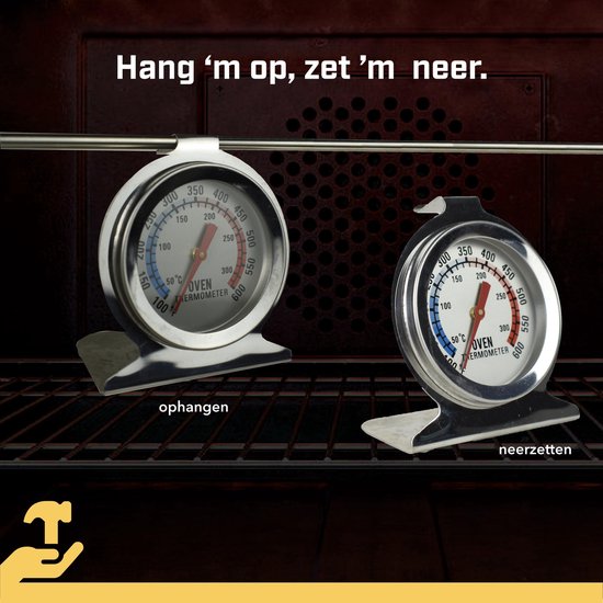 TNSLAND Kookthermometer, oventhermometer van roestvrij staal, meetbereik van 0 °C tot 400 °C, om op te hangen en neer te zetten met grote wijzerplaat voor bakken, koken en grillen