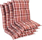 blumfeldt Prato Tuinkussen - Set van 4 stoelkussen - zitkussen - lage rug tuinstoel - 50 x 100 x 8 cm- UV-bestendig polyester - rood / wit