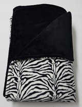 little feet - luxe plaid - deken - XXL - 150 x 225 cm - extra lang - zwart wellness fleece - zebra - 2 LAGEN