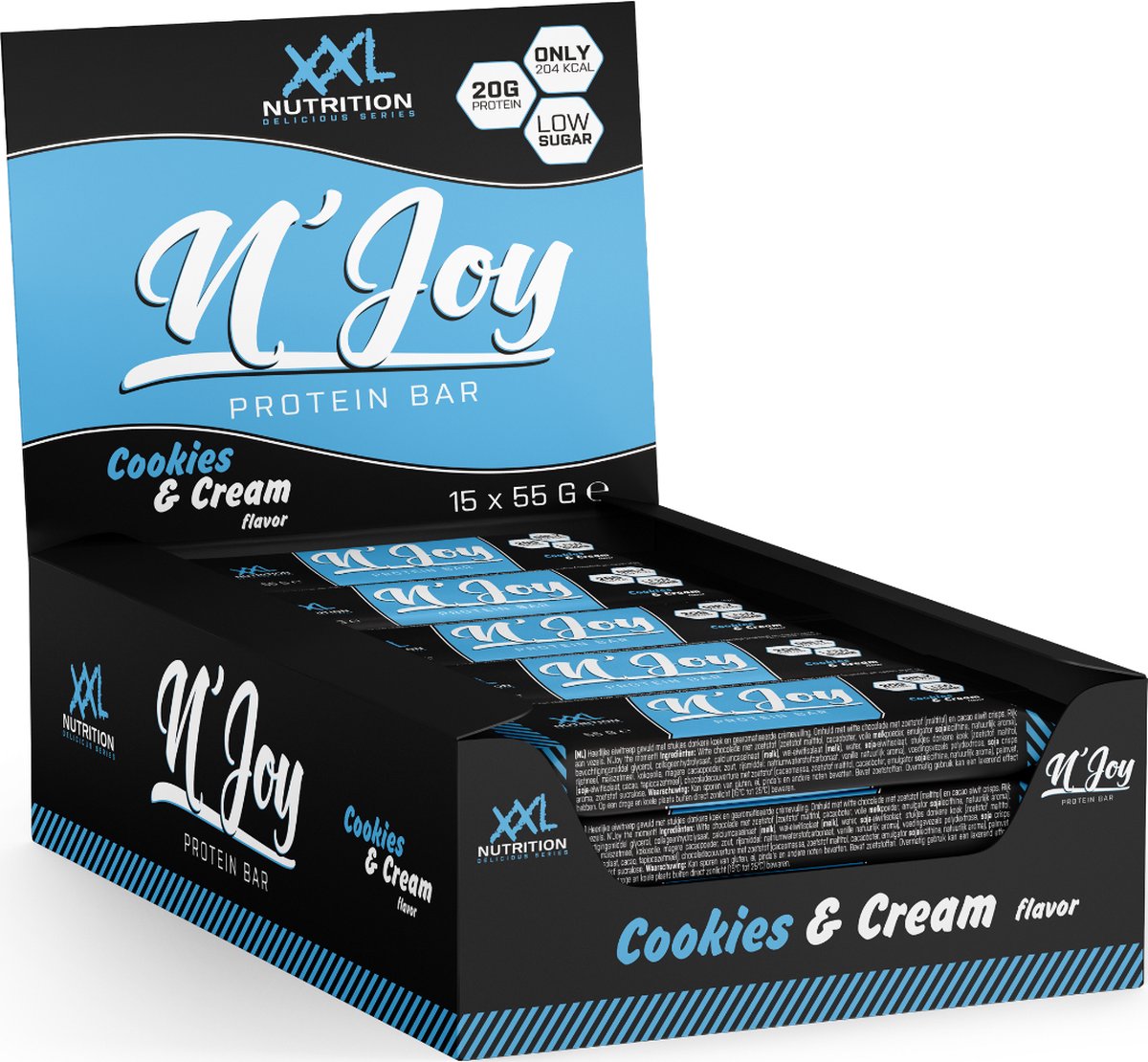 Goedkoopste XXL Nutrition - N'Joy Protein Bar - 20 Gram Eiwit - Eiwitrepen & -snacks, Proteine Repen - Smeuďge Eiwit Reep én Hoog in Eiwit - Diverse Smaken - Cookies & Cream - 15 Pack