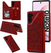 Voor Samsung Galaxy Note10 bloem reliëf patroon schokbestendig beschermhoes met houder & kaartsleuven & fotolijst (rood)