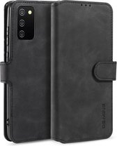 Voor Samsung Galaxy A02s DG.MING Retro Oil Side Horizontale Flip Leren Case met Houder & Kaartsleuven & Portemonnee (Zwart)