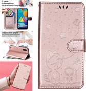 Voor Samsung Galaxy M01 Kat Bee Embossing Patroon Schokbestendig Horizontaal Flip Leren Hoesje met Houder & Kaartsleuven & Portemonnee (Rose Goud)