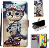Voor Samsung Galaxy M31 Gekleurde Tekening Cross Textuur Horizontale Flip PU Lederen Case met Houder & Kaartsleuven & Portemonnee & Lanyard (Lederen Schoenen Kat)