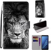 Voor Samsung Galaxy A8 2018 Gekleurde Tekening Cross Textuur Horizontale Flip PU Lederen Case met Houder & Kaartsleuven & Portemonnee & Lanyard (Zwart-witte Leeuwenkop)