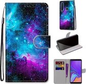 Voor Samsung Galaxy A9 2018 Gekleurde tekening Cross Texture Horizontale Flip PU lederen tas met houder & kaartsleuven & portemonnee & lanyard (paarsgroene sterrenhemel)