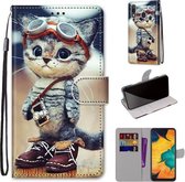 Voor Samsung Galaxy A30 & A20 Gekleurde tekening Cross Texture Horizontale Flip PU lederen tas met houder & kaartsleuven & portemonnee & lanyard (lederen schoenen kat)