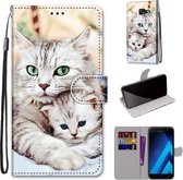 Voor Samsung Galaxy A5 2017 Gekleurde Tekening Cross Textuur Horizontale Flip PU Lederen Case met Houder & Kaartsleuven & Portemonnee & Lanyard (Big Cat Hugging Kitten)