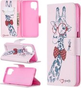 Voor Samsung Galaxy A12 Gekleurde Tekening Patroon Horizontale Flip Leren Case met Houder & Kaartsleuven & Portemonnee (Giraffe)
