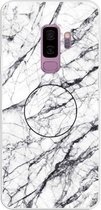 Voor Galaxy S9 + reliëf gelakt marmer TPU beschermhoes met houder (wit)