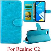 Voor OPPO Realme C2 Crazy Horse Texture Horizontale flip lederen tas met houder & kaartsleuven & portemonnee & fotolijst (babyblauw)