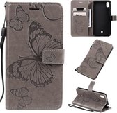 Voor LG K40s Geperst Afdrukken Vlinderpatroon Horizontale Flip PU-lederen Case met Houder & Kaartsleuven & Portemonnee & Lanyard (Grijs)