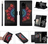 Voor Samsung Galaxy S20 Ultra Printing Tweekleurig Half Mandala-patroon Dubbelzijdige magnetische gesp Horizontale flip lederen tas met houder & kaartsleuven & portemonnee & fotolijst & lanya