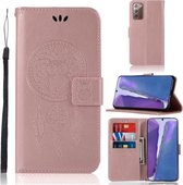 Voor Samsung Galaxy Note 20 Windgong Uil Embossing Patroon Horizontale Flip Leren Case, met Houder & Kaartsleuven & Portemonnee (Rose Goud)