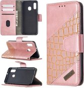 Voor Samsung Galaxy A20e Bijpassende Kleur Krokodil Textuur Horizontale Flip PU Lederen Case met Portemonnee & Houder & Kaartsleuven (Rose Goud)