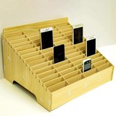 Houten filmstandaard voor mobiele telefoons met meerdere cellen, 60 roosters, afmetingen: 41,7 x 34,5 x 23 cm (geel)