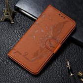 Voor Xiaomi Mi 10 & 10 Pro Litchi Texture Feather Embossing Horizontale flip lederen tas met houder & kaartsleuven & portemonnee & fotolijst & lanyard (bruin)