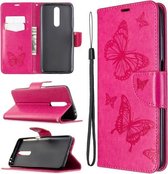 Voor Xiaomi Redmi K30 Twee Vlinders Embossing Patroon Horizontale Flip Leren Case met Houder & Kaartsleuf & Portemonnee & Lanyard (Rose Rood)