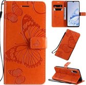 Voor Xiaomi Mi 9 Pro Pressed Printing Butterfly Pattern Horizontale Flip PU lederen tas met houder & kaartsleuven & portemonnee & lanyard (oranje)