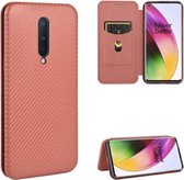 Voor OnePlus 8 Carbon Fiber Texture Magnetische Horizontale Flip TPU + PC + PU lederen hoes met kaartsleuf (bruin)