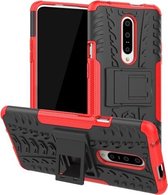 Tyre Texture TPU + PC schokbestendig telefoonhoesje voor OnePlus 7, met houder (rood)