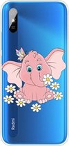 Voor Xiaomi Redmi 9A gekleurd tekeningpatroon zeer transparant TPU beschermhoes (kleine roze olifant)