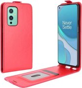 Voor OnePlus 9 R64 Texture enkele verticale flip lederen beschermhoes met kaartsleuven en fotolijst (rood)