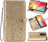 Voor Geschikt voor Xiaomi Mi Note 10 Lite Mooie kat en hond Embossing patroon Horizontale flip lederen tas, met houder & kaartsleuven & portemonnee & cartoon sluiting & lanyard (go