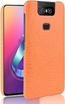 Schokbestendige krokodiltextuur PC + PU-hoes voor Asus Zenfone 6 / 6Z ZS630KL (oranje)