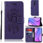 Voor Xiaomi Redmi 9 Windgong Uil Embossing Patroon Horizontale Flip lederen tas, met houder & kaartsleuven & portemonnee (paars)