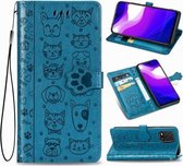 Voor xiaomi 10 lite 5g schattige kat en hond reliëf horizontale flip lederen tas met beugel / kaartsleuf / portemonnee / lanyard (blauw)