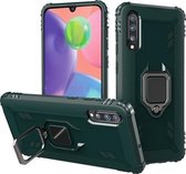 Voor Galaxy A70s koolstofvezel beschermhoes met 360 graden roterende ringhouder (groen)