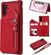 Voor Galaxy Note 10 Dubbele gespen Rits Schokbestendige achterkant Beschermhoes met houder & kaartsleuven & portemonnee & lanyard & fotolijsten (rood)