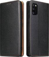 Voor Samsung Galaxy A41 Fierre Shann PU lederen textuur horizontale flip case met houder & kaartsleuven & portemonnee (zwart)