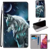 Voor Samsung Galaxy S20 FE Gekleurde Tekening Cross Textuur Horizontale Flip PU Lederen Case met Houder & Kaartsleuven & Portemonnee & Lanyard (Peinzende Wolf)