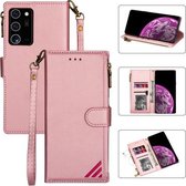 Voor Samsung Galaxy Note20 Ultra Rits Multi-kaartsleuven Horizontale Flip PU lederen tas met houder & kaartsleuven & Portemonnee & Lanyard & Fotolijst (Rose Gold)